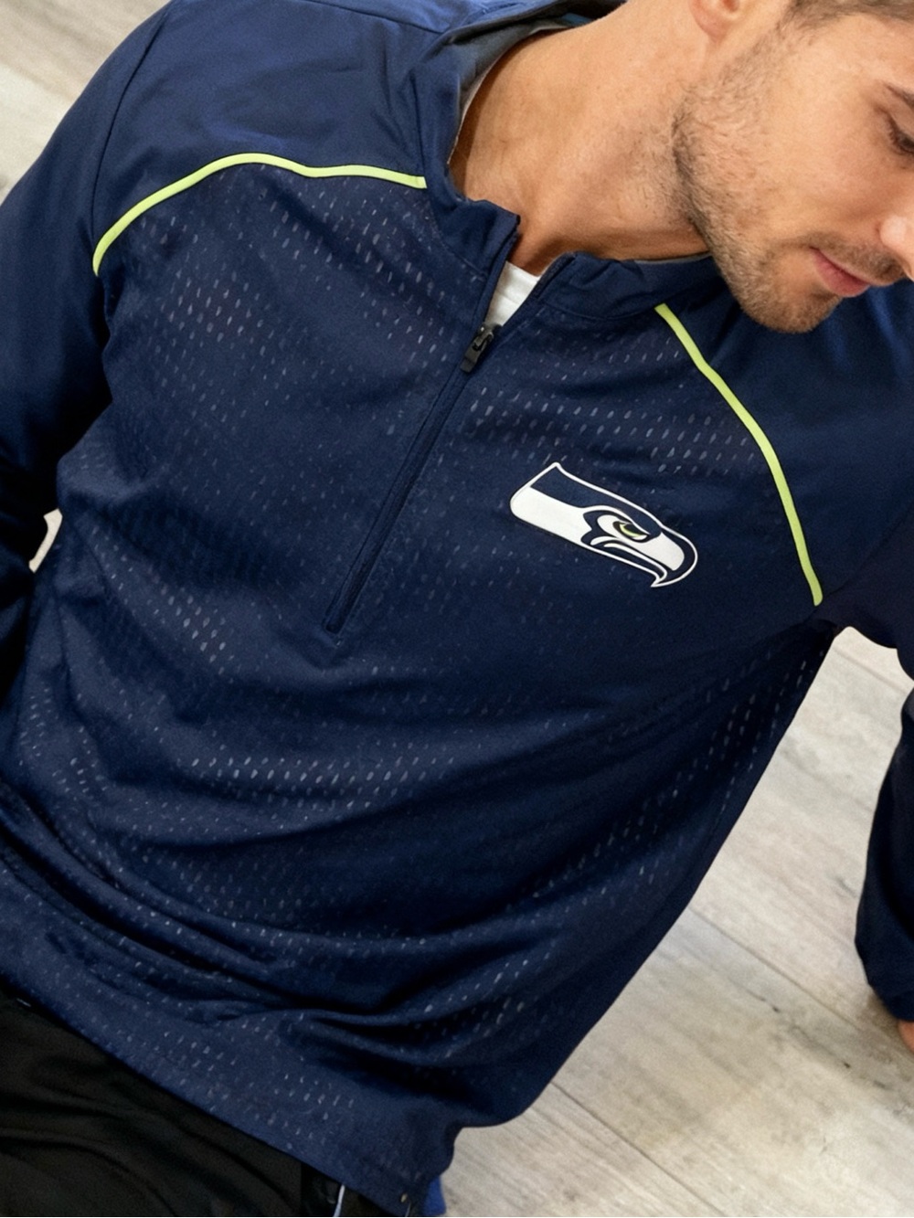 NFL Navy Quarter-Zip Performance Pullover with Neon Piping